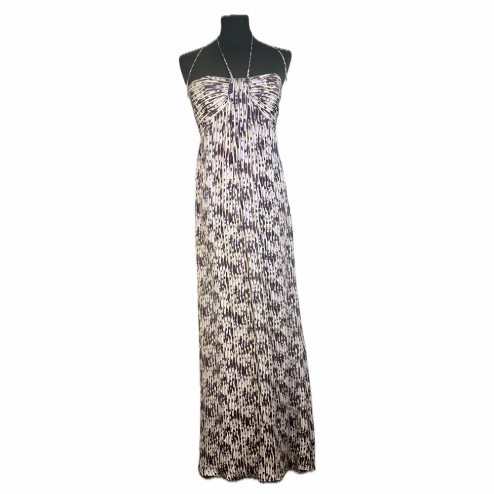 Laundry by Design Halter Abstract Purple Maxi Silk Vintage Dress Size 2 ✨